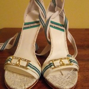 Baby Phat turquoise white and gold stilettos